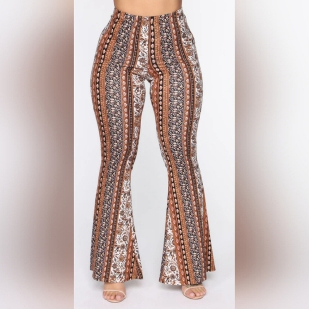Fashion Nova Women Bohemain Free Spirit Brown Flare Pants Size 3X NWT